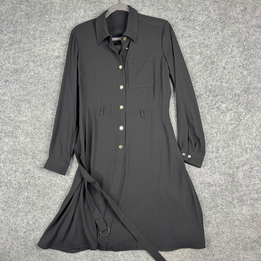 Louis Vuitton Shirt Dress Womens Size 34 Black Jubilee Gold Button Belted Mini